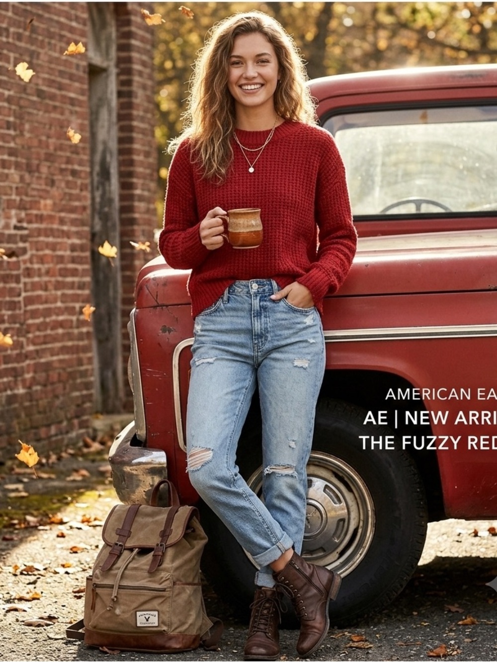 American Eagle Outfitters Fuzzy Red Knit Sweater